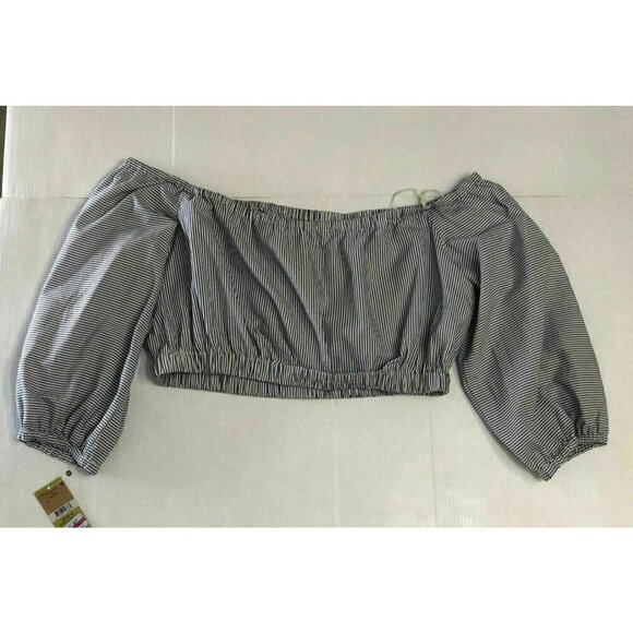 Rachel Rachel Roy Womens Blue Ruched Off-The-Shoulder Crop Top Shirt Size 14 - Picture 7 of 10